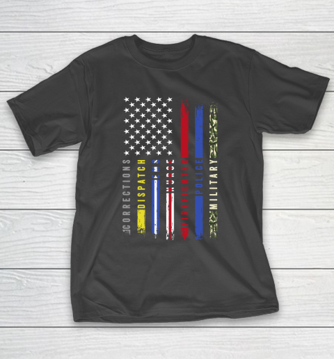 Thin Blue Line First Responders Hero Flag USA Salute T-Shirt