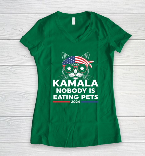 Harris Walz 2024  Nobody Is Eating Pets Women's V-Neck T-Shirt 3