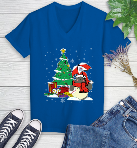 Toronto Blue Jays MLB Baseball Cute Tonari No Totoro Christmas Sports Women's V-Neck T-Shirt 10