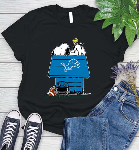 Detroit Lions NFL Football Snoopy Woodstock The Peanuts Movie Women's T-Shirt 2