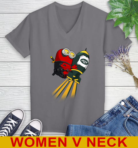 NFL Football New York Jets Deadpool Minion Marvel Shirt Women's V-Neck T-Shirt 11
