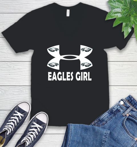 NFL Philadelphia Eagles Girl Under Armour Football Sports V-Neck T-Shirt