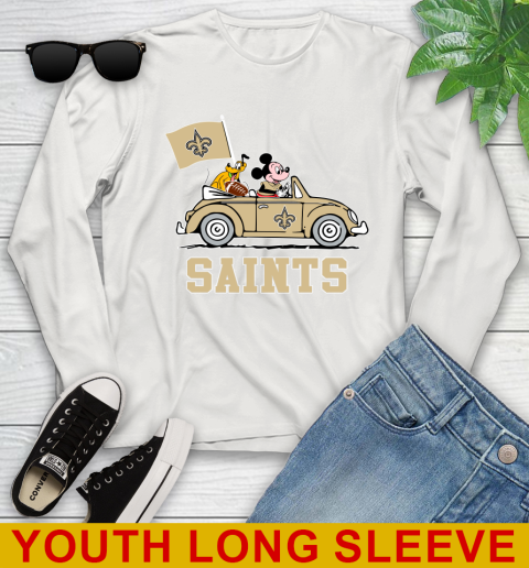 NFL Football New Orleans Saints Pluto Mickey Driving Disney Shirt Youth Long Sleeve 12