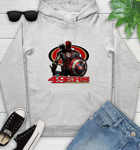 NFL Captain America Thor Spider Man Hawkeye Avengers Endgame Football San Francisco 49ers Youth Hoodie