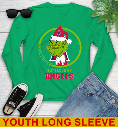 Los Angeles Angels MLB Christmas Grinch I Hate People But I Love My Favorite Baseball Team Youth Long Sleeve 7