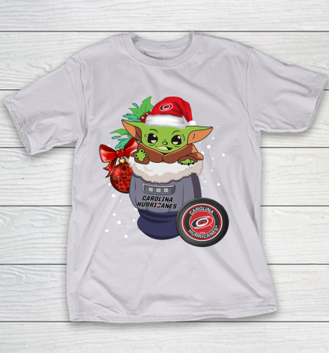 Carolina Hurricanes Christmas Baby Yoda Star Wars Funny Happy NHL Youth T-Shirt 5