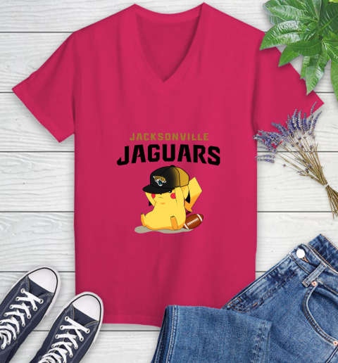 NFL Pikachu Football Sports Jacksonville Jaguars Women's V-Neck T-Shirt 9