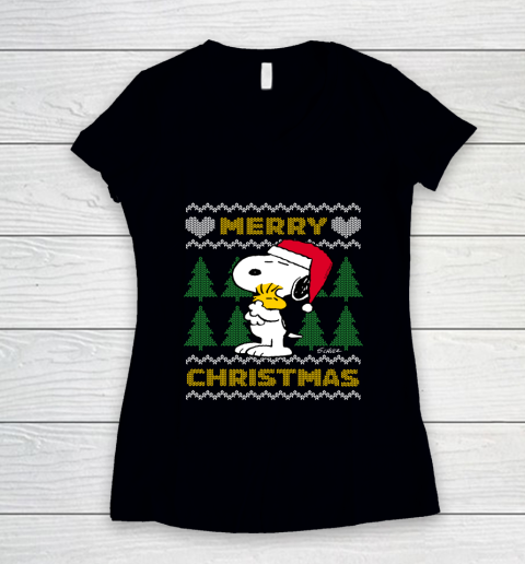 Peanuts Snoopy Merry Christmas Ugly Women's V-Neck T-Shirt