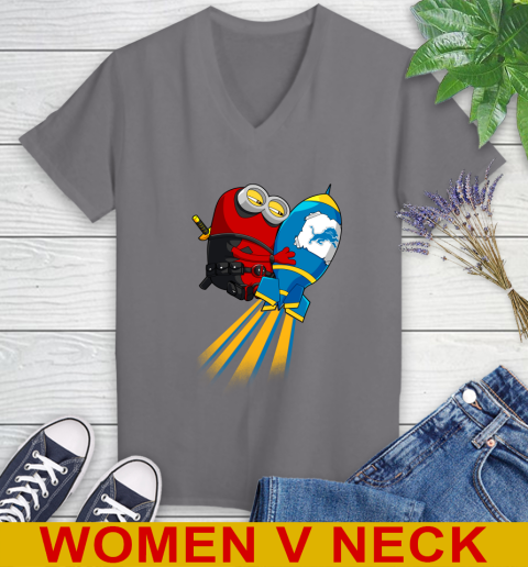NFL Football Detroit Lions Deadpool Minion Marvel Shirt Women's V-Neck T-Shirt 11