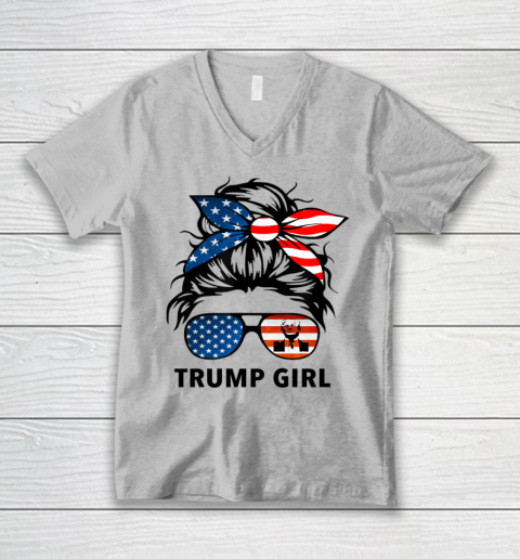 Trump Girl American Flag Glass V-Neck T-Shirt 2
