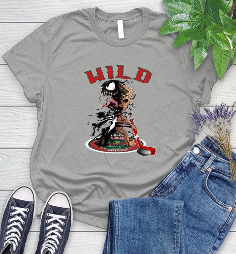 NHL Minnesota Wild Hockey Venom Groot Guardians Of The Galaxy Women's T-Shirt 10
