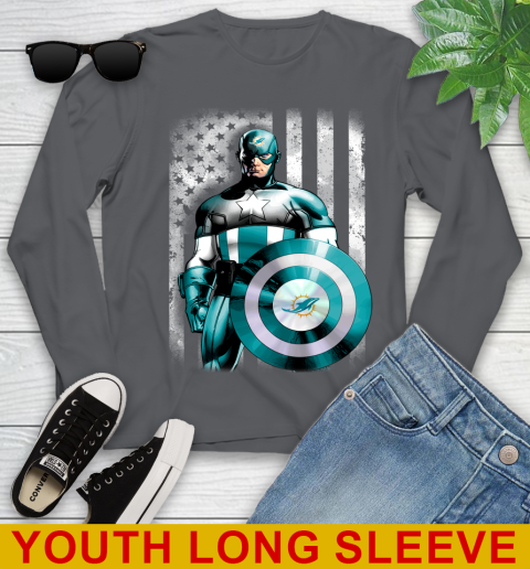 Miami Dolphins NFL Football Captain America Marvel Avengers American Flag Shirt Youth Long Sleeve 9