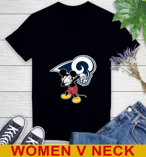 Los Angeles Rams NFL Football Dabbing Mickey Disney Sports Women's V-Neck T-Shirt 2