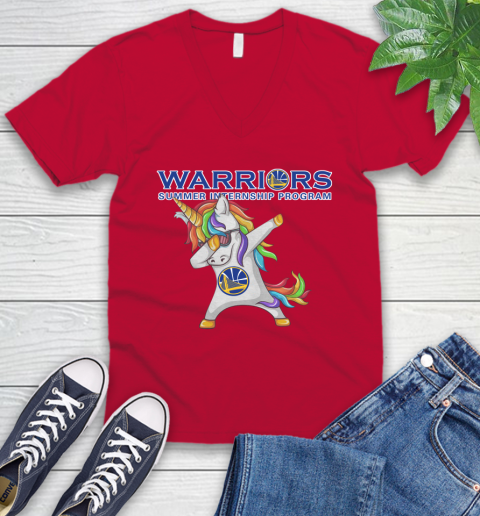Golden State Warriors NBA Basketball Funny Unicorn Dabbing Sports V-Neck T-Shirt 8