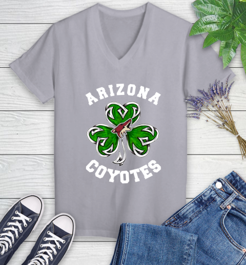 NHL Arizona Coyotes Three Leaf Clover St Patrick's Day Hockey Sports Women's V-Neck T-Shirt 5 NHL Arizona Coyotes Three Leaf Clover St Patrick's Day Hockey Sports Women's V-Neck T-Shirt - Image 5
