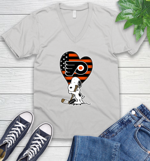 Philadelphia Flyers NHL Hockey The Peanuts Movie Adorable Snoopy V-Neck T-Shirt
