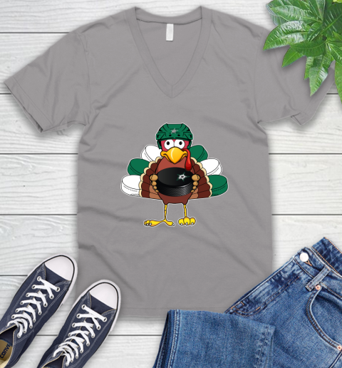 Dallas Stars Turkey Thanksgiving Day V-Neck T-Shirt 4