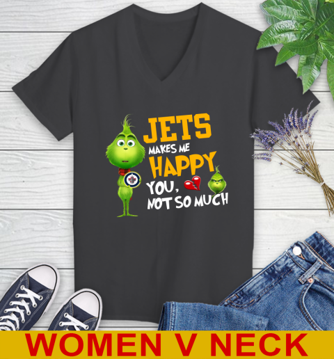 NHL Winnipeg Jets Makes Me Happy You Not So Much Grinch Hockey Sports Women's V-Neck T-Shirt 8