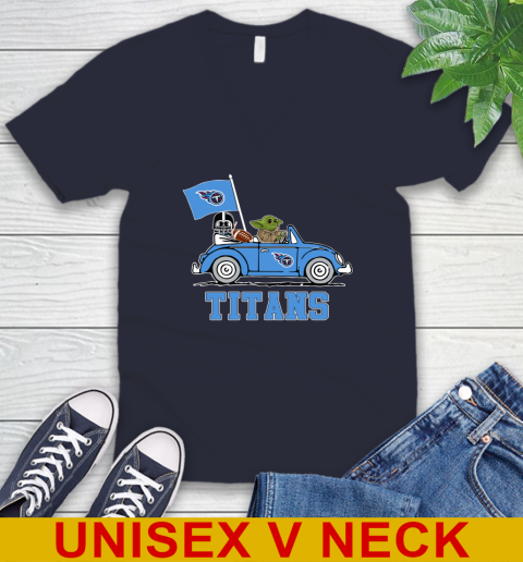 NFL Football Tennessee Titans Darth Vader Baby Yoda Driving Star Wars Shirt V-Neck T-Shirt 3