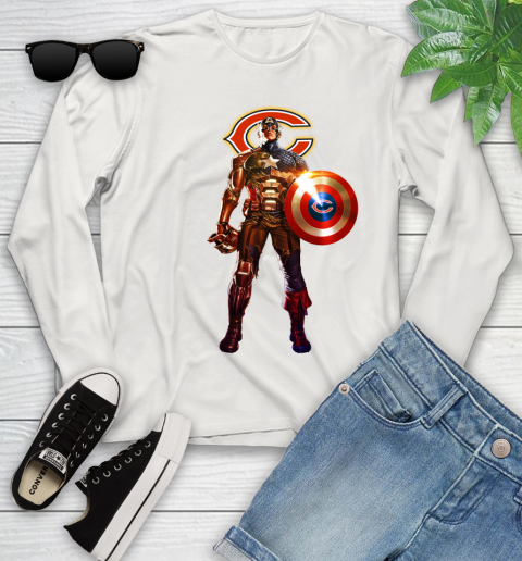 NFL Captain America Marvel Avengers Endgame Football Sports Chicago Bears Youth Long Sleeve 12