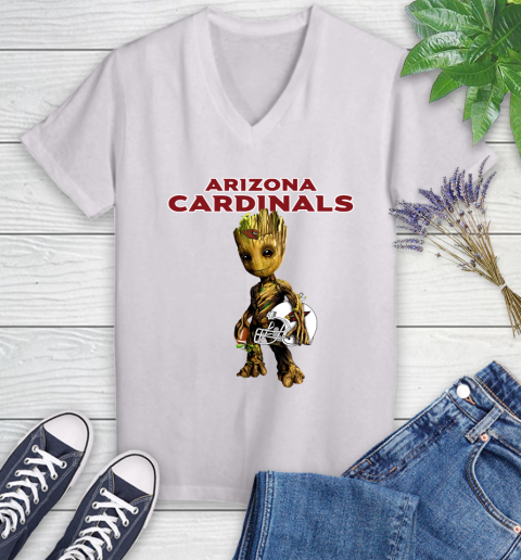 Arizona Cardinals NFL Football Groot Marvel Guardians Of The Galaxy Women's V-Neck T-Shirt