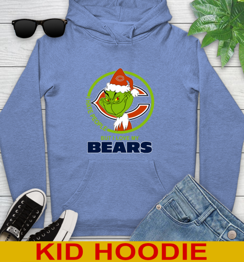 Chicago Bears NFL Christmas Grinch I Hate People But I Love My Favorite Football Team Youth Hoodie 12