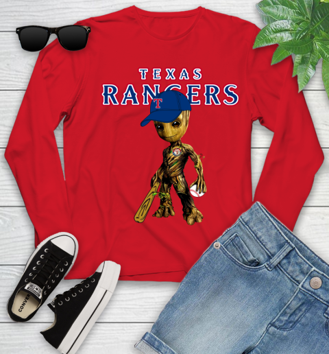 MLB Texas Rangers Groot Guardians Of The Galaxy Baseball Youth Long Sleeve 11