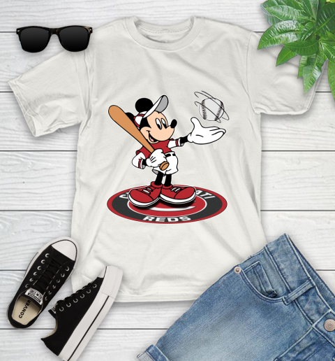 MLB Baseball Cincinnati Reds Cheerful Mickey Disney Shirt Youth T-Shirt 2