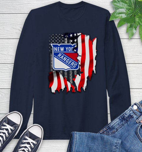 New York Rangers NHL Hockey American Flag Long Sleeve T-Shirt 3