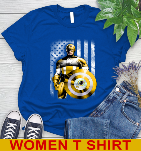 Washington Redskins NFL Football Captain America Marvel Avengers American Flag Shirt Women's T-Shirt 10