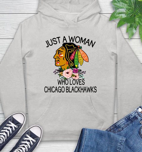 NHL Just A Woman Who Loves Chicago Blackhawks Hockey Sports Hoodie