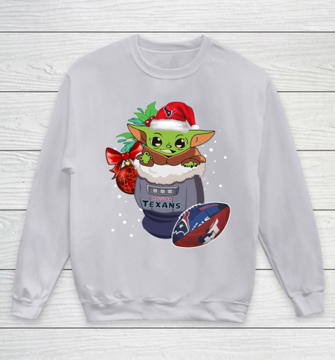 Houston Texans Christmas Baby Yoda Star Wars Funny Happy NFL Youth Sweatshirt 4