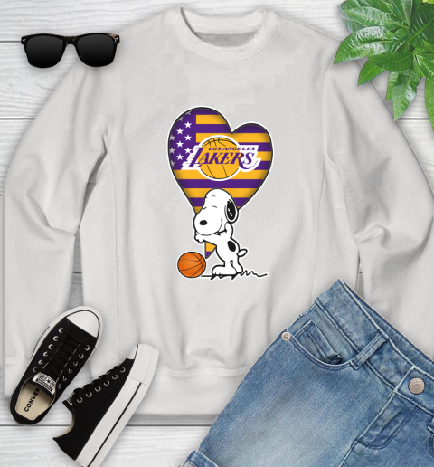 Los Angeles Lakers NBA Basketball The Peanuts Movie Adorable Snoopy Youth Sweatshirt