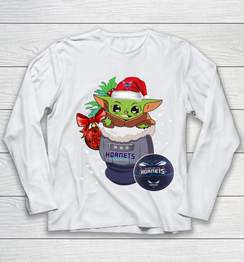 Charlotte Hornets Christmas Baby Yoda Star Wars Funny Happy NBA Youth Long Sleeve 2