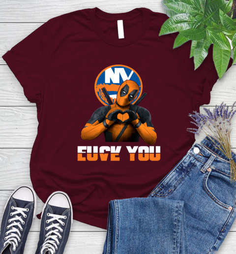 NHL New York Islanders Deadpool Love You Fuck You Hockey Sports Women's T-Shirt 7