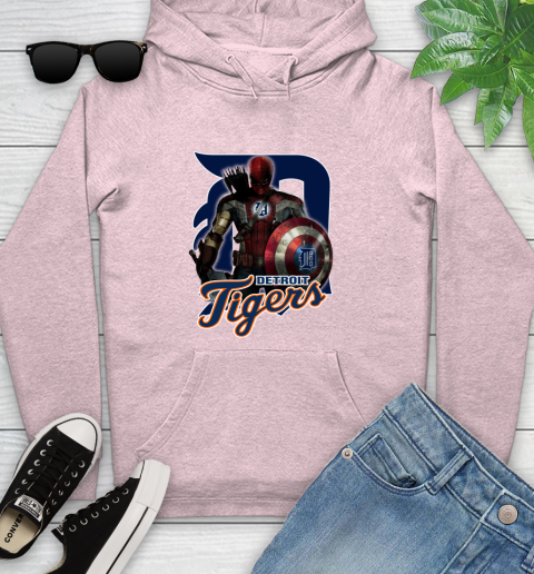 MLB Captain America Thor Spider Man Hawkeye Avengers Endgame Baseball Detroit Tigers Youth Hoodie 10