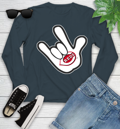 Cincinnati Reds MLB Baseball Mickey Rock Hand Disney Youth Long Sleeve 8