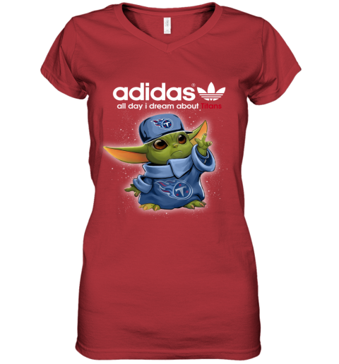 Baby Yoda Adidas All Day I Dream About Tennessee Titans q4pq baby yoda adidas all day i dream about tennessee titans women v neck t shirt 39 front red