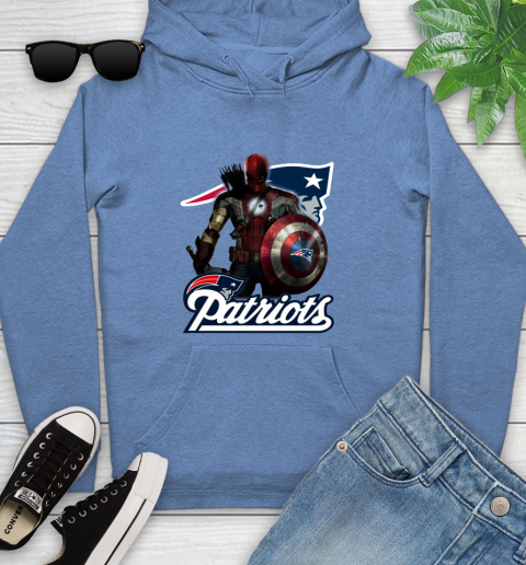 NFL Captain America Thor Spider Man Hawkeye Avengers Endgame Football New England Patriots Youth Hoodie 12