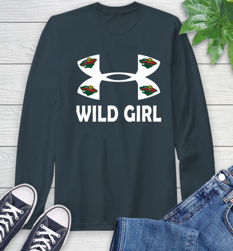NHL Minnesota Wild Girl Under Armour Hockey Sports Long Sleeve T-Shirt 9