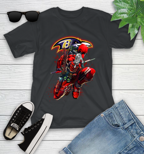 NFL Deadpool Marvel Comics Sports Football Baltimore Ravens Youth T-Shirt 2