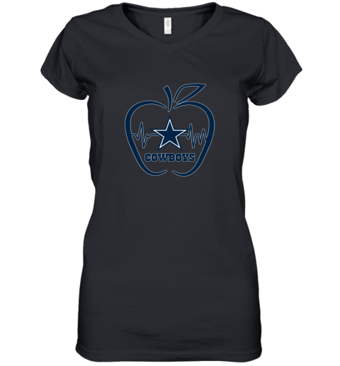 Apple Heartbeat Teacher Symbol Dallas Cowboys Women's V-Neck T-Shirt