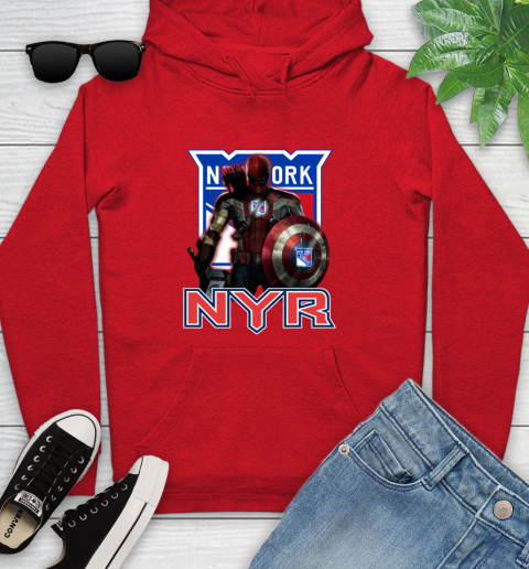 NHL Captain America Thor Spider Man Hawkeye Avengers Endgame Hockey New York Rangers Youth Hoodie 11