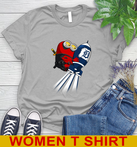 MLB Baseball Detroit Tigers Deadpool Minion Marvel Shirt Women's T-Shirt 5