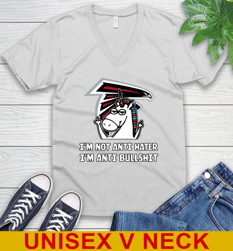 Atlanta Falcons NFL Football Unicorn I'm Not Anti Hater I'm Anti Bullshit V-Neck T-Shirt