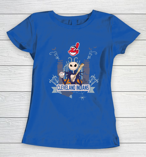 MLB Cleveland Indians Baseball Jack Skellington Halloween Women's T-Shirt 8