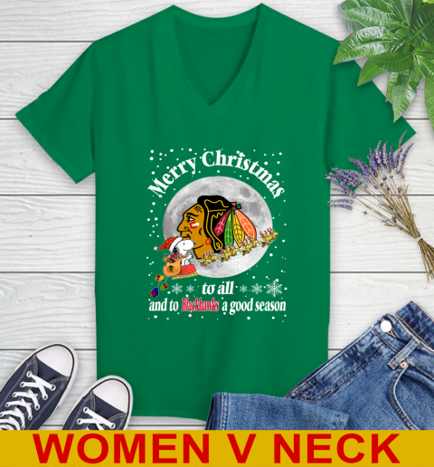 Chicago Blackhawks Merry Christmas To All And To Blackhawks A Good Season NHL Hockey Sports Women's V-Neck T-Shirt 5