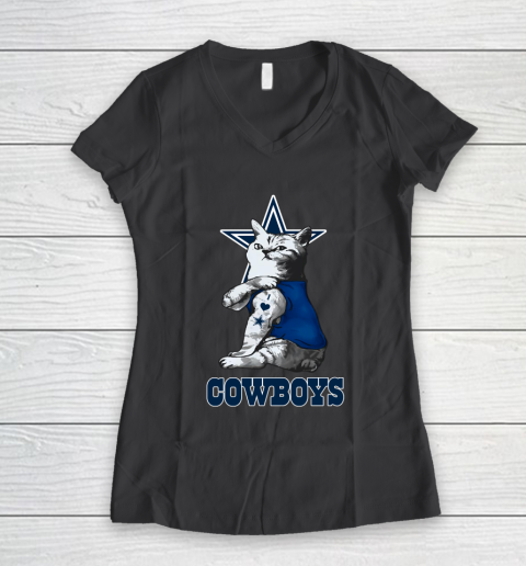 NFL Football My Cat Loves Dallas Cowboys Women's V-Neck T-Shirt 6