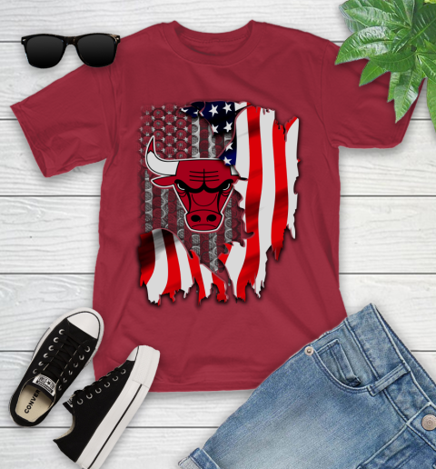 Chicago Bulls NBA Basketball American Flag Youth T-Shirt 14