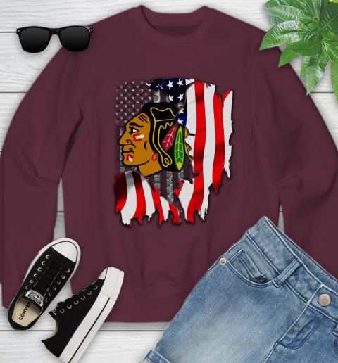 Chicago Blackhawks NHL Hockey American Flag Youth Sweatshirt 4